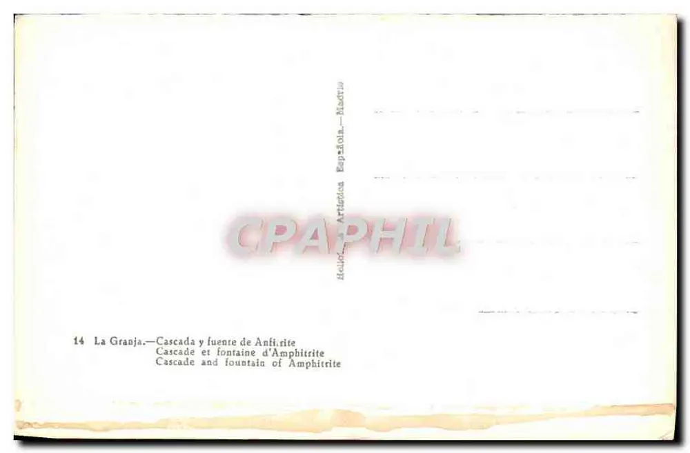 La Granja — Cachoeira e fonte de Amphitrite — Helipic, Artédica Española, Madrid - Verso