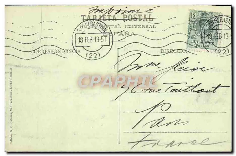 San Sebastián - Balneario de la Perla y Miraconcha - Édition G. G. Galarrón - n° 99 - Rückseite