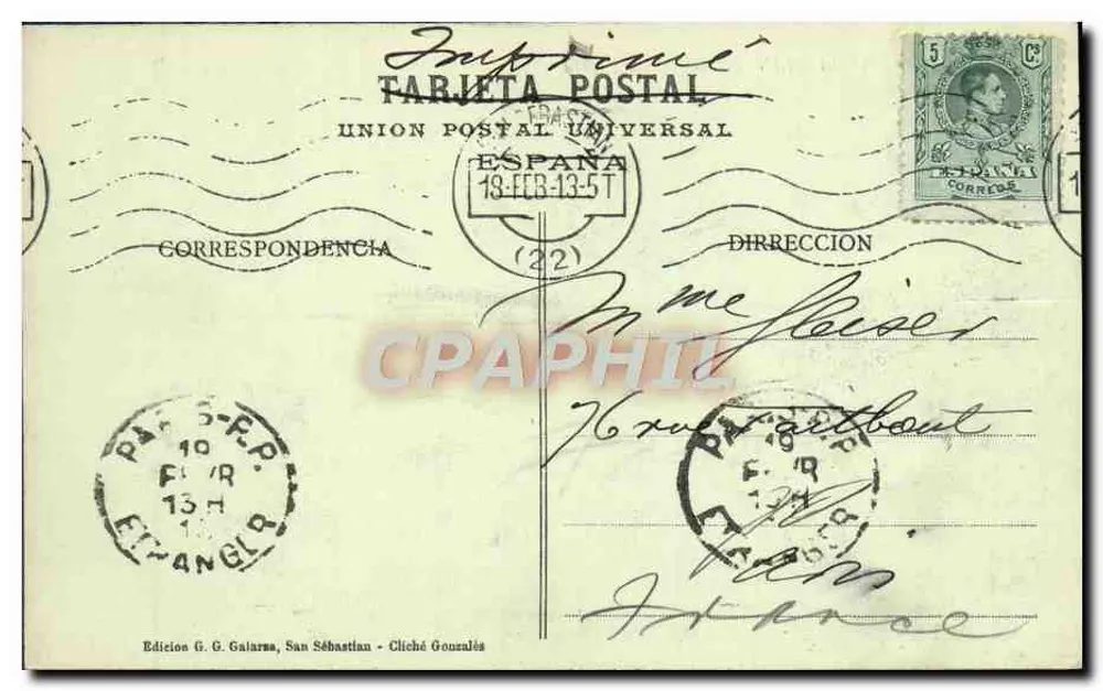 San Sebastián — Hoteles de la Concha — Édition G. G. Galarraga - Verso