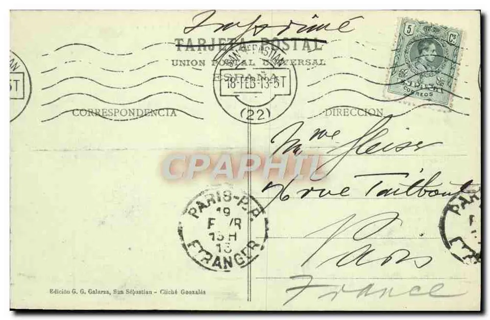 San Sebastián - Balneario de la Perla y Playa - Édition G. G. Galerza - Rückseite