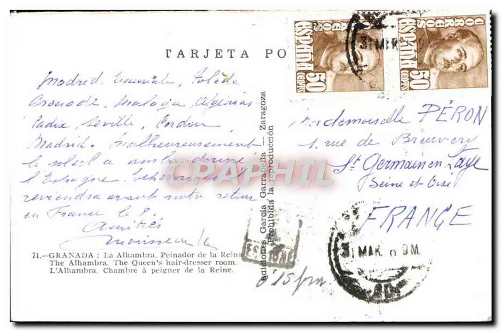 A Alhambra — A câmara de pentear da Rainha — editor García Garrabia, n°71 - Verso