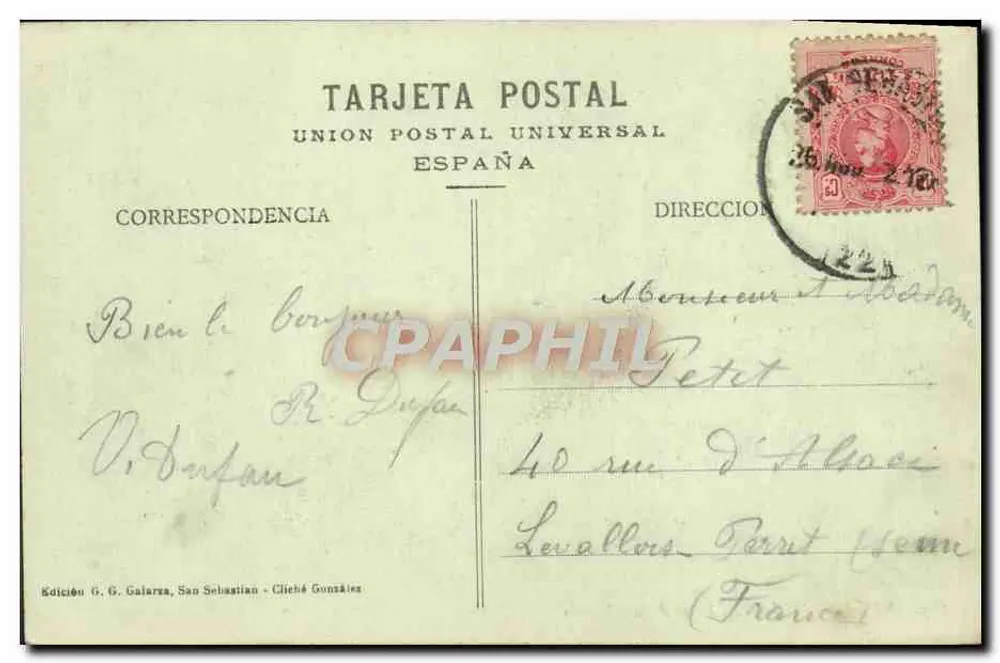 San Sebastián - Paseo de la Alameda — Verlag G. G. Galarza, Serie 112 - Rückseite