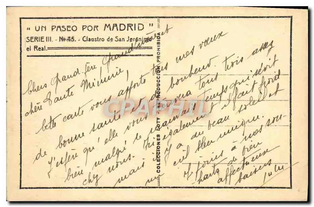 Clausstro de San Jerónimo el Real — Séries III, n° 46 — Editor: La Voz de Madrid - Verso