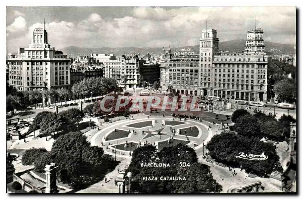 Barcelona - Praça Catalunya — vista aérea com o prédio do editor Zerhawnd — série 504 - Frente