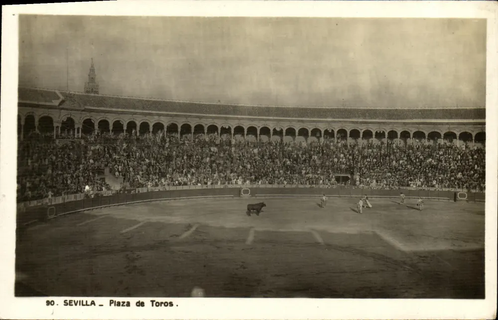 Sevilla – Plac Areny – Widok z turnieju z bykiem i torem – L. Roisin, fot. - Barcelona - Awers