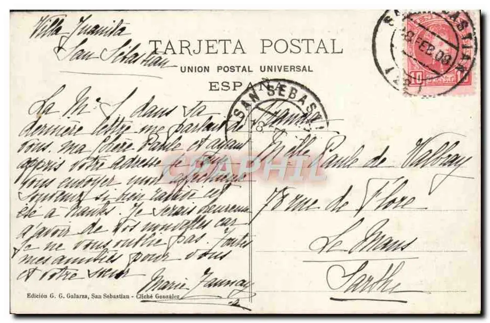 San-Sebastián - Ensanche de Amara — Edição G. G. Galarza - Verso