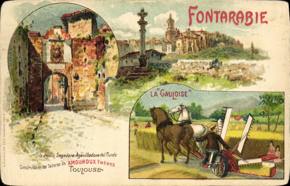 Fontarabie — vue panoramique avec porte et croix — éditeur AMOUREOUX FRÈRES, Toulouse - Frente