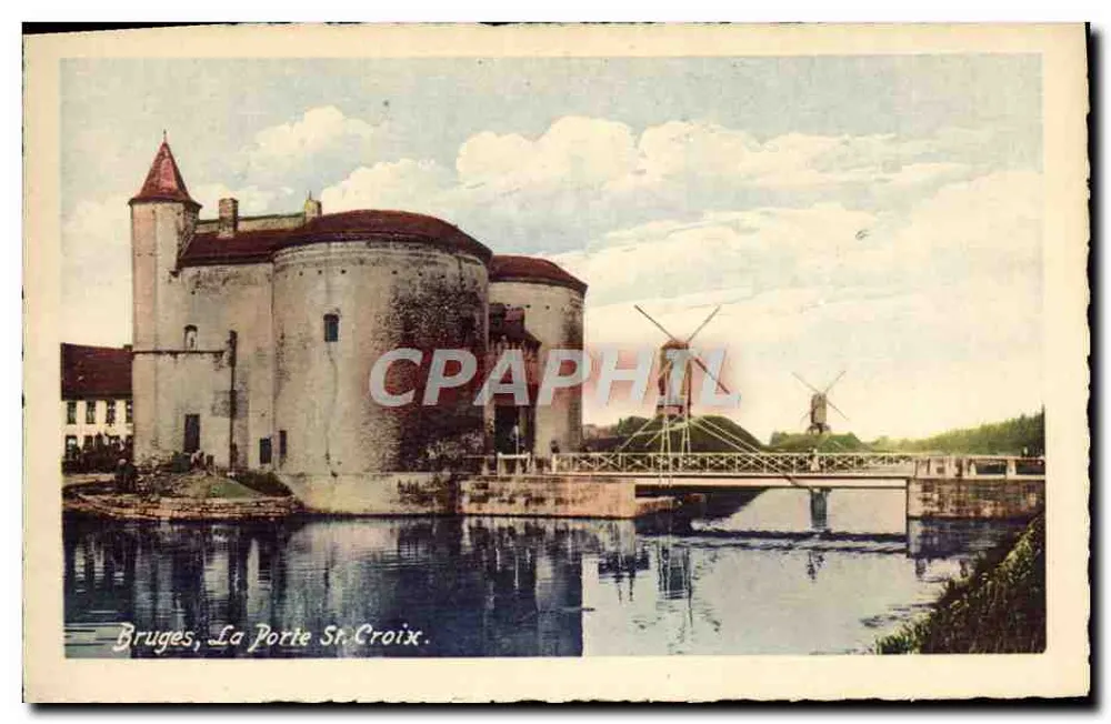 Bruges, La Porte St. Croix — Ansicht mit Windmühle und Kanal — Edition Guggenheim & Co., Zürich, Dep.-Nr. 17846 - Vorderseite