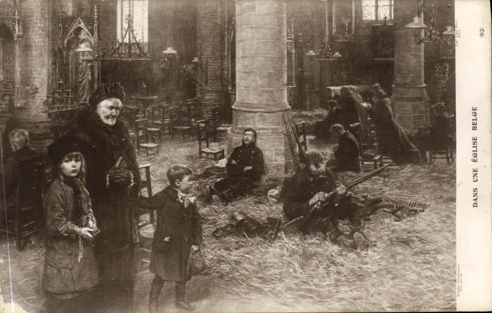 Dentro de uma igreja belga — cena de guerra — La Vie Parisienne, n° 93 - Frente