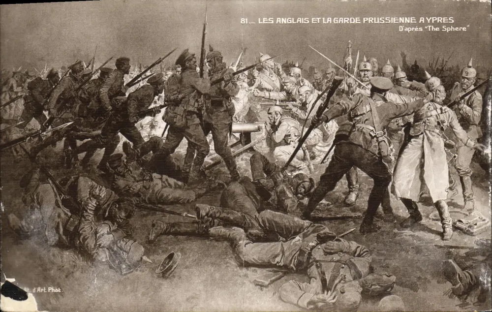 Die Engländer und die preußische Garde in Ypres — Serie 81 — nach 'The Sphere' — Art. Phot. - Vorderseite