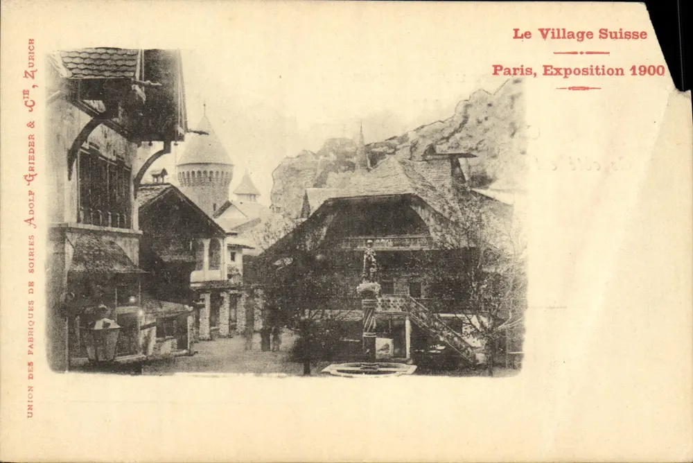 Le Village Suisse — scène de village suisse à l'Exposition Universelle de Paris 1900 — éditeur Adolph Grieder & Cie, Zurich - Anverso