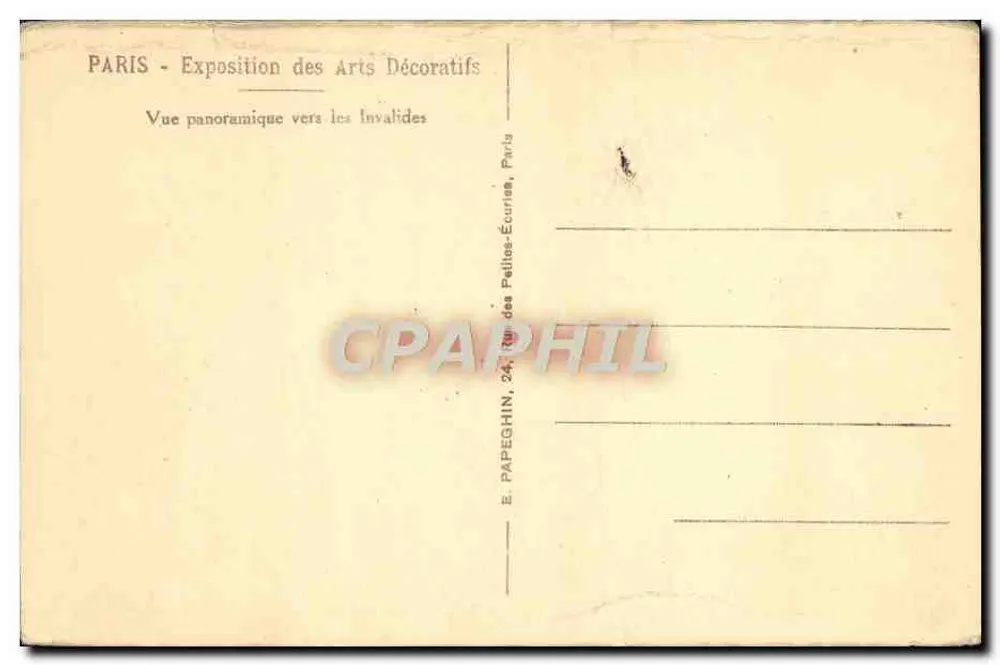 Paris - Ausstellung der dekorativen Künste — Panoramablick Richtung Invaliden — E. Papeghin, 24, rue des Petits-Écureuils, Paris - Rückseite