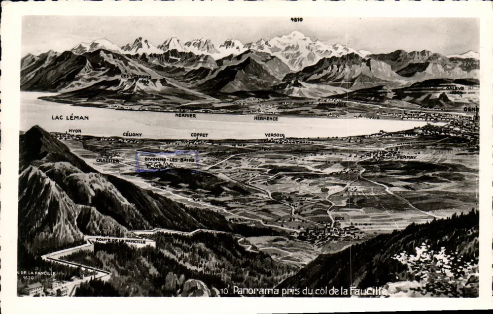 Panorama des Passes de la Faucille — See Léman und Berge — Verlag: DE LA FAUCILLE, n°10 - Vorderseite