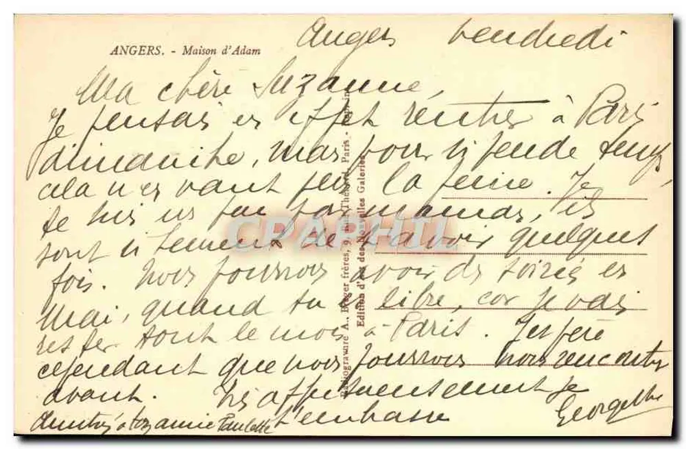 Angers - Casa de Adam — editor A. Roger frères, 9 rue Thiers - Verso