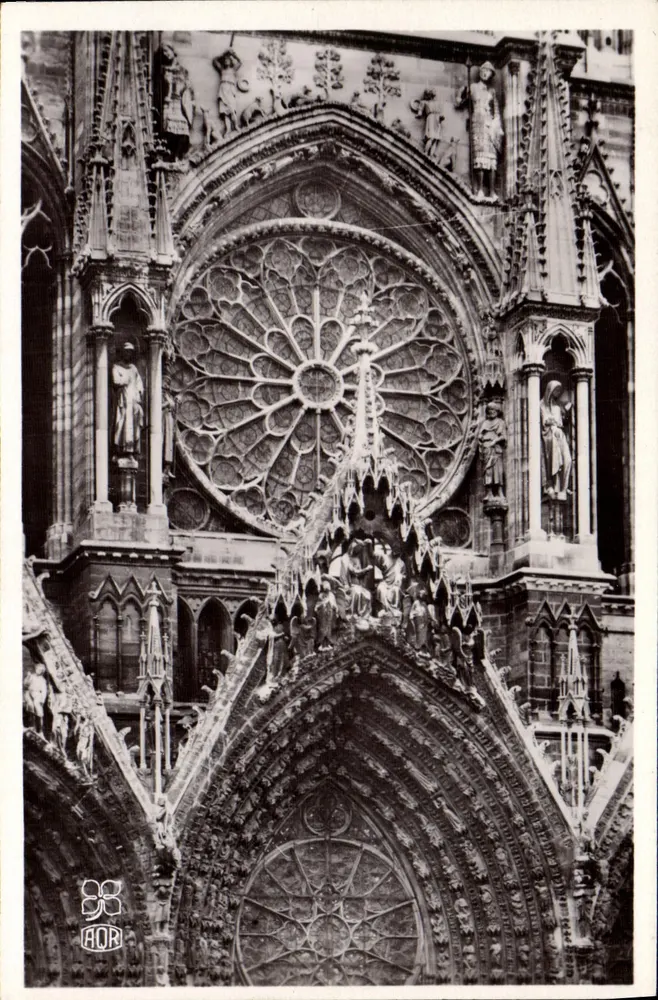 Reims — Die Kathedrale, Rosefenster der Großen Pforte — A. Quentin, Verleger Reims - Vorderseite