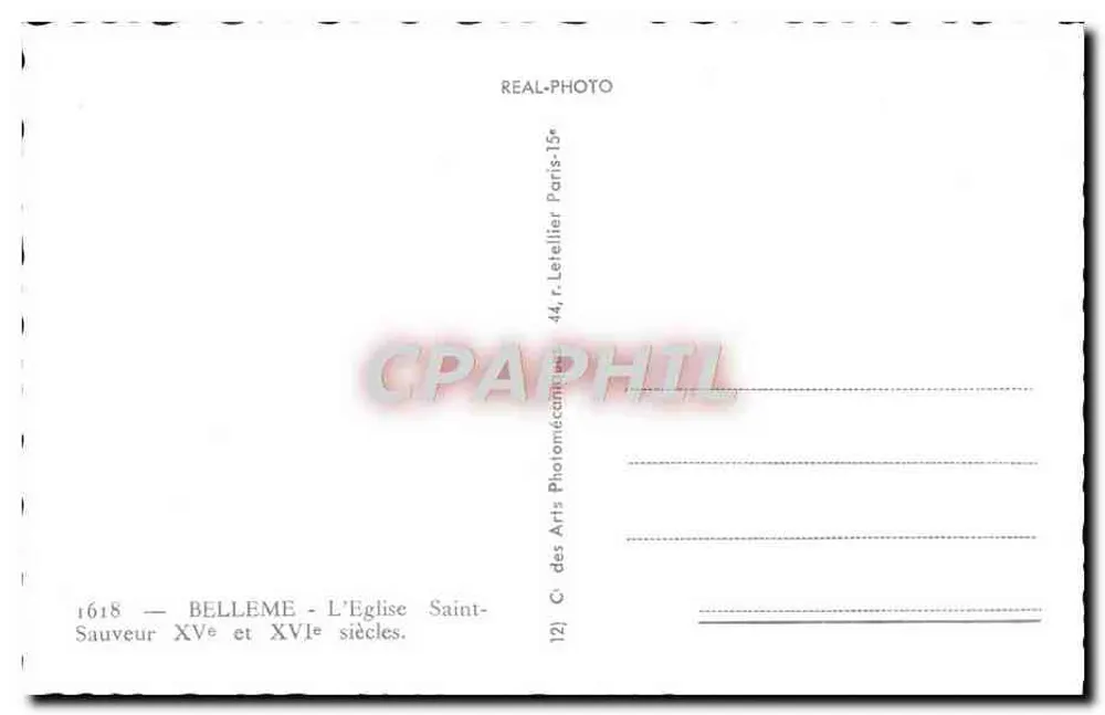 Belleme — De Kerk Saint-Sauveur — XVᵉ en XVIᵉ eeuw — C.P.A. Paris - Achterkant