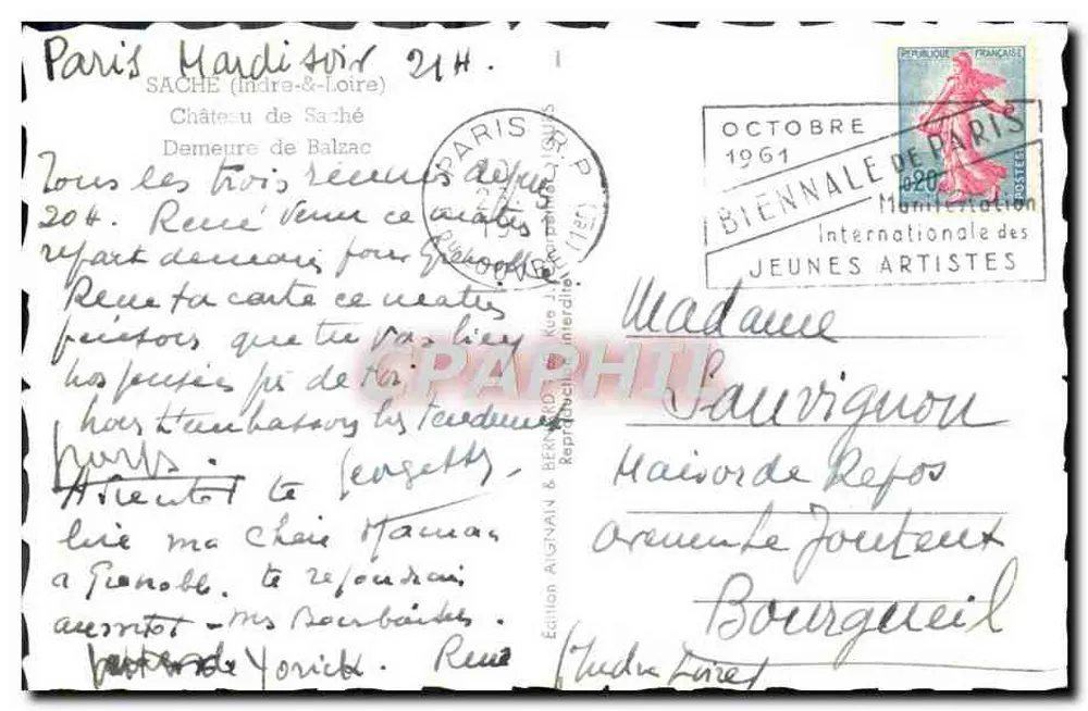 Castelo de Saché — Indre-et-Loire — Edição Aignain & Bernardin - Verso