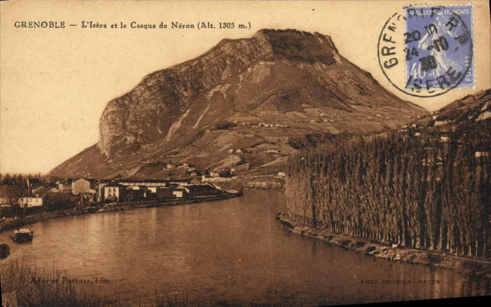 Grenoble — O rio Isère e o Casco de Néron (Alt. 1305 m.) — Ador e Pasques, editora — Fot. Coibier-Macon - Frente