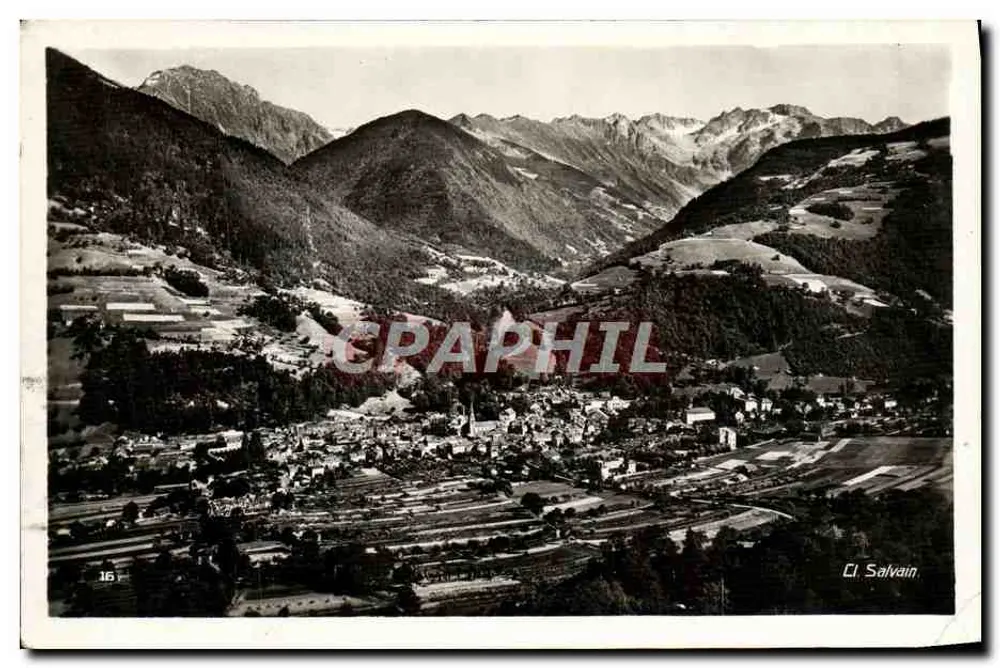 Cl. Salvain — vista aérea do vilarejo e das montanhas — Edição Albert Hébert, Daourine - Frente