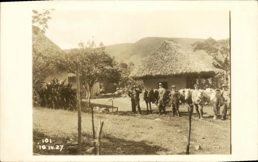Gruppe von Männern mit Pferden — Dorf mit Strohdächern — datiert 16.IV.27 — n°101 - Vorderseite
