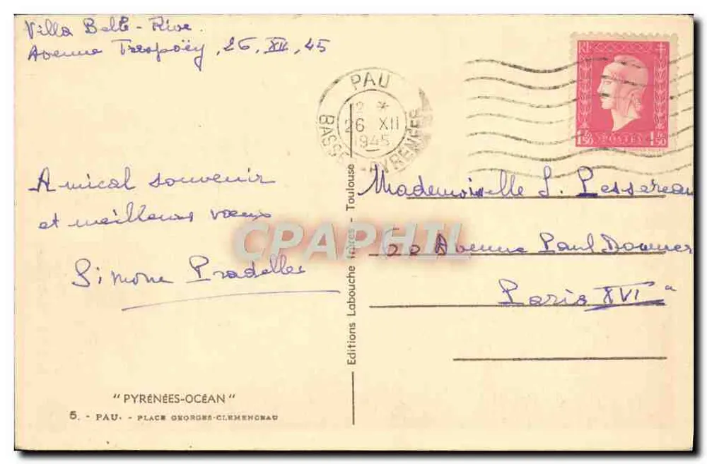 Place Georges-Clemenceau in Pau — panoramische weergave — Uitgever: Éditions Labouche, n°5 - Achterkant