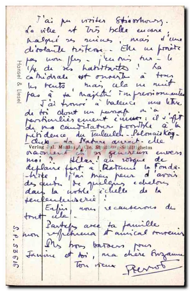 Młoda dziewczyna w tradycyjnym kapeluszu i chłopiec w stroju — Hansel & Liesel — Verlag Jul. Münias & Cie, Straßburg-Schillighelm - Rewers