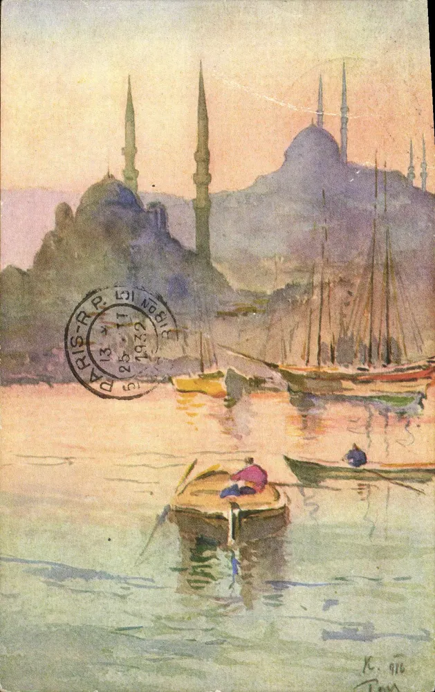 Vue de Stamboul — Détail de la mosquée bleue et du port — Éditions d'Art E. F. Rochat, n° 884 - Frente