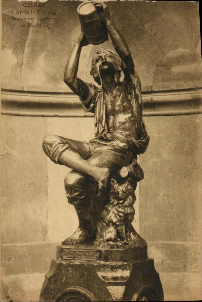 Statue des Winzers — Nach der Arbeit — Colmar, Werk von Bartholdi - Vorderseite