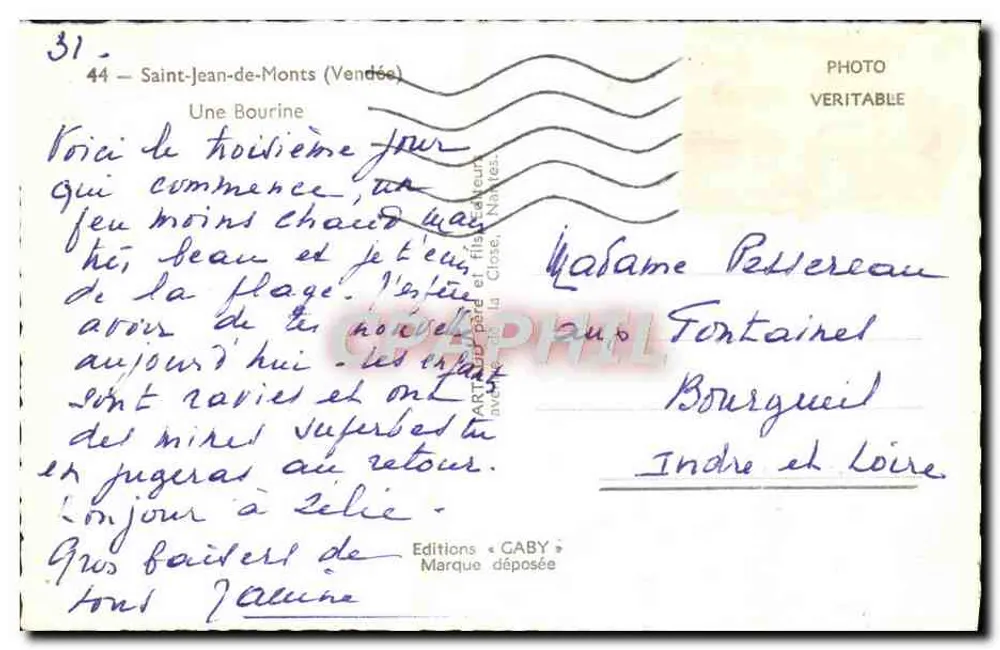 Uma bourrine — Saint-Jean-de-Monts (Vendée) — Éditions GABY - Verso