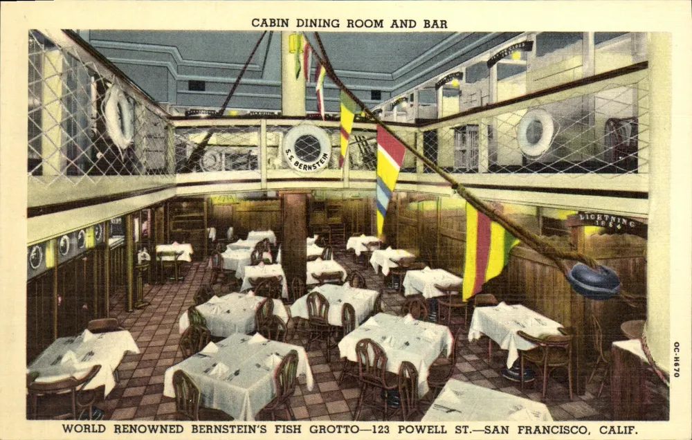 Kabinküche und Bar — S.S. Bernstein — Weltberühmtes Bernstein's Fish Grotto — 123 Powell St. — San Francisco, Calif. - Vorderseite