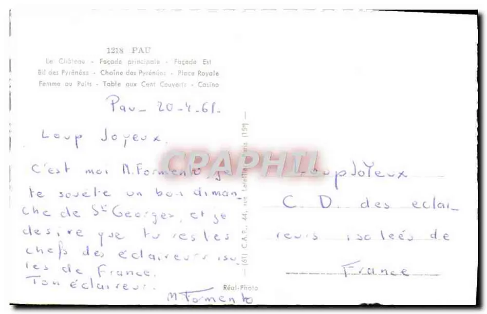 Pau — Lembrete de Pau — Réal-Photo - Verso
