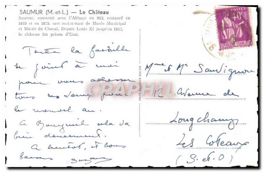 Saumur (M.-et-L.) — O Castelo — Fot. Dublier Bacon - Verso
