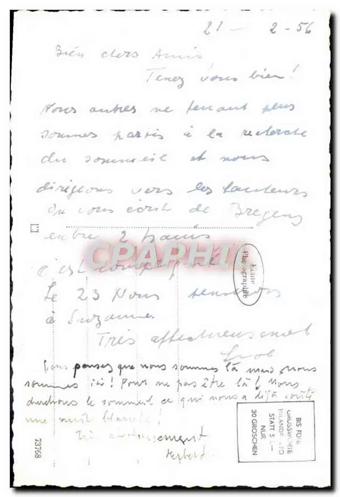 Carta postal manuscrita — Suíça — editor Bis Füll - Verso