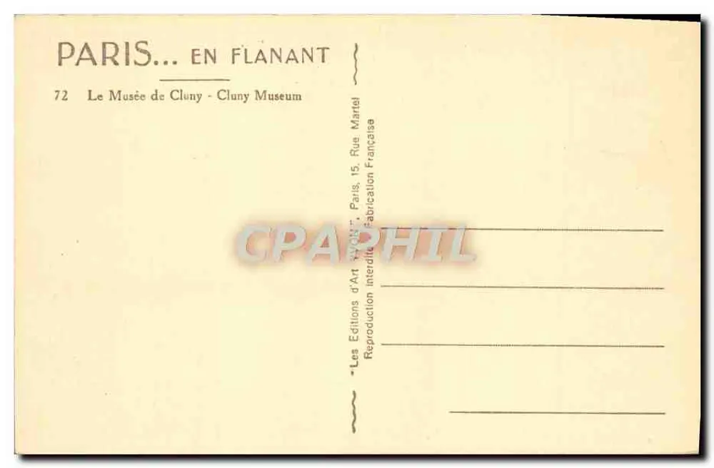 O Museu de Cluny — Paris — Edições de Arte Martel - Verso