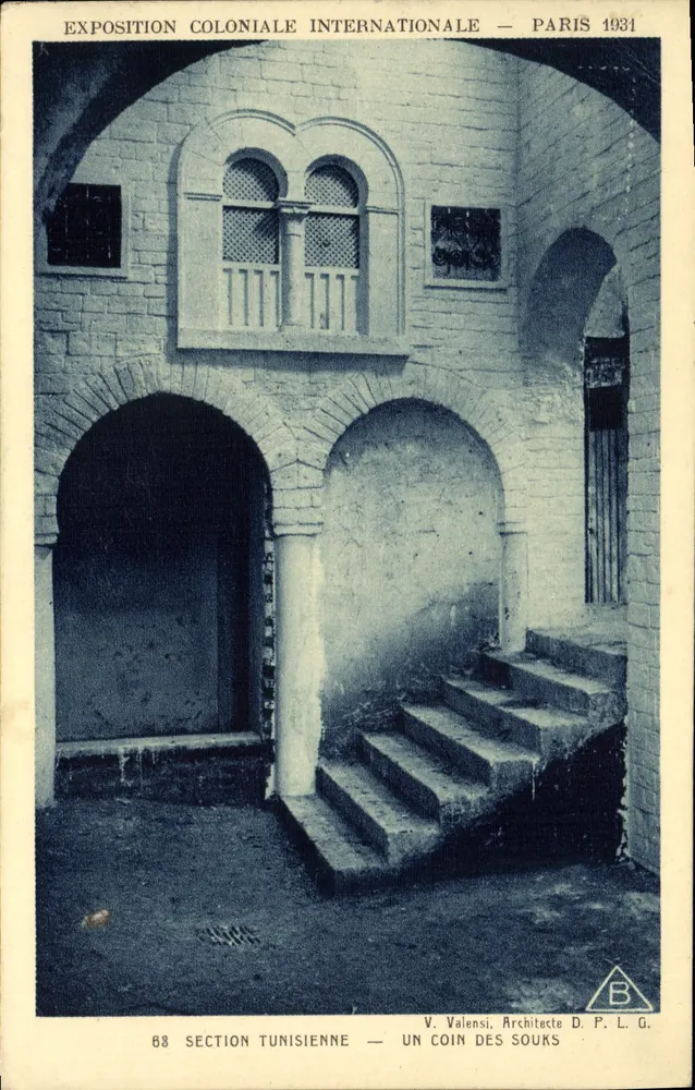 Internationale Kolonialausstellung — Paris 1931 — tunesische Abteilung — Ein Eckbereich der Souks — V. Valensi, Architekt D.P.L.G. - Vorderseite
