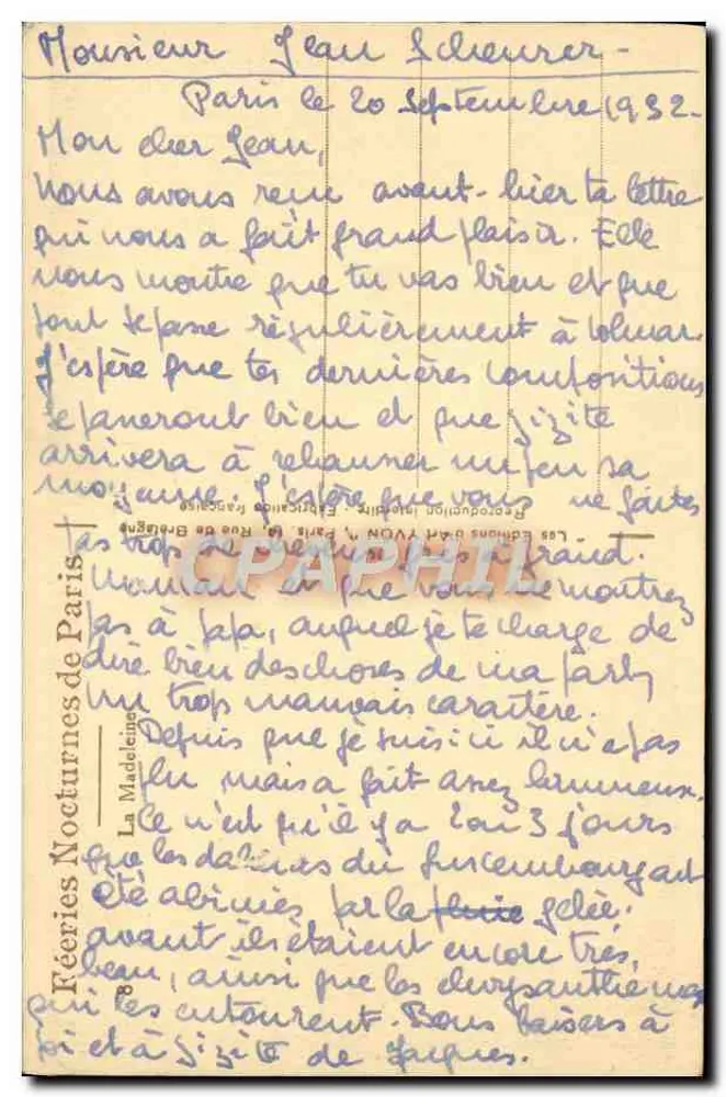 O Panteão em Paris — noite — editor La Madeleine, n° 107 - Verso