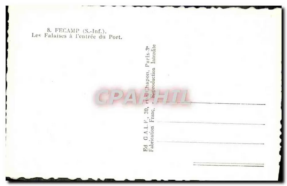 Fécamp (S.-Inf.) — Die Klippen am Hafenmund — Ed. GALF, Paris - Rückseite