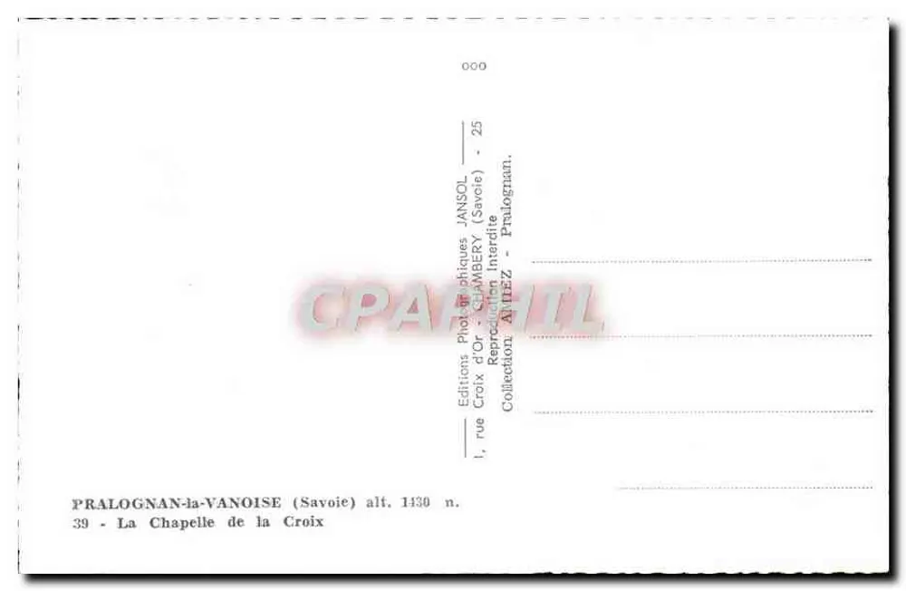 Pralognan-la-Vanoise — Chapelle de la Croix — Editions Photographiques JANSOL - Rückseite