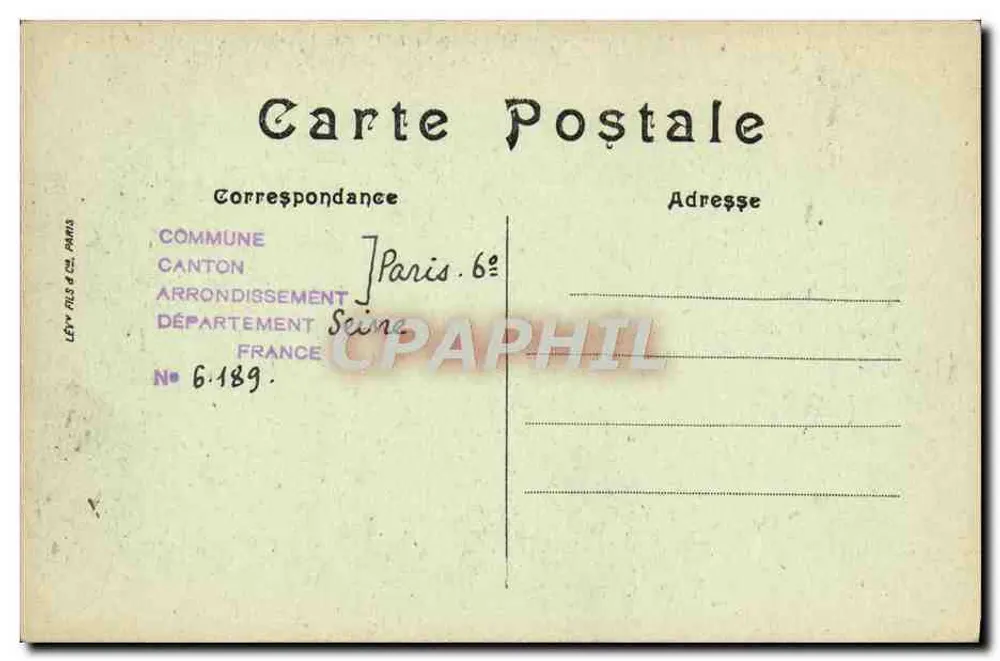 Paris — A Faculdade de Medicina — Lévy Fils & Cie, Paris, n° 419 - Verso