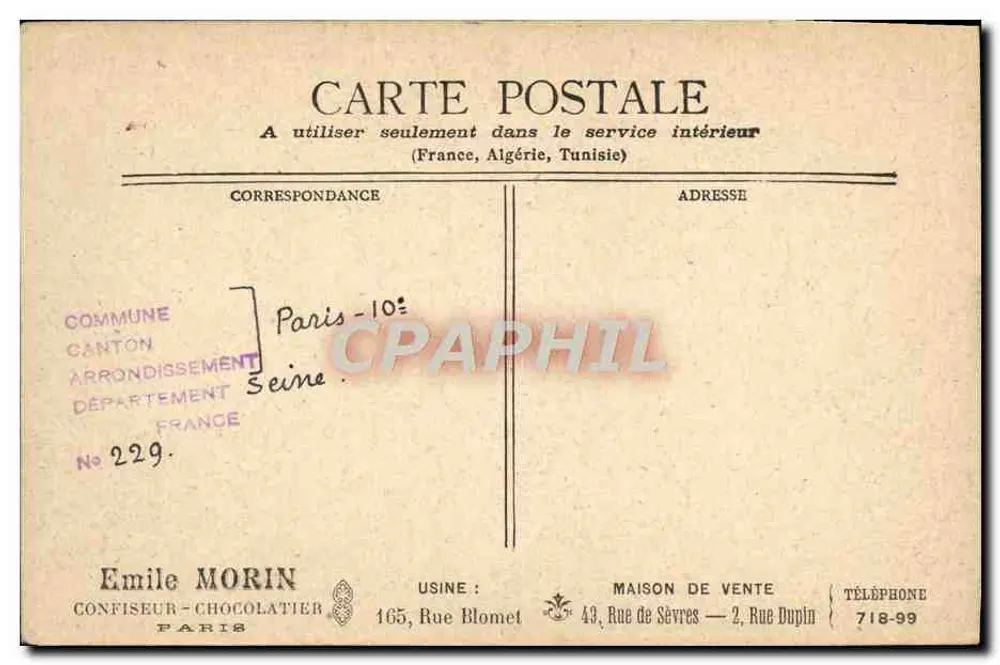 Paris - Igreja de São Vicente de Paulo — vista da fachada neoclássica com colunatas e escadas — editor Emile Morin, n° 229 - Verso