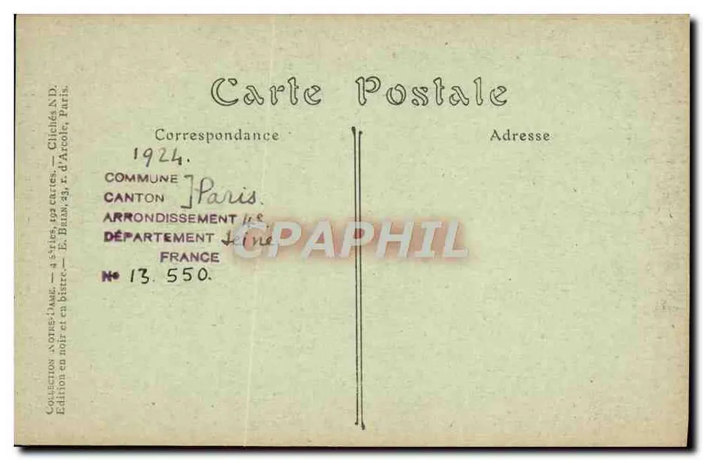 Notre-Dame — Estátua de N.D. de Paris — Edição E. Bäum - Verso