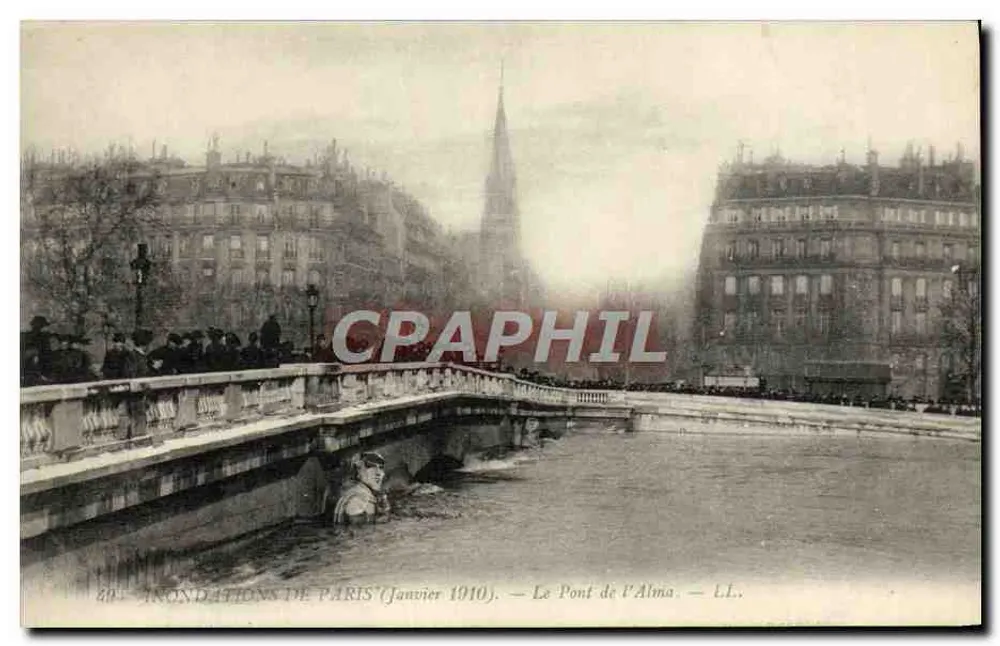 Inundações de Paris — Janeiro 1910 — O Ponte do Alma — LL. - Frente
