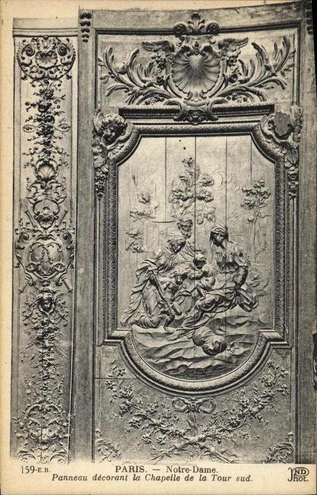Paris — Notre-Dame. Panel, der die Kapelle der Süderturm schmückt. - Vorderseite