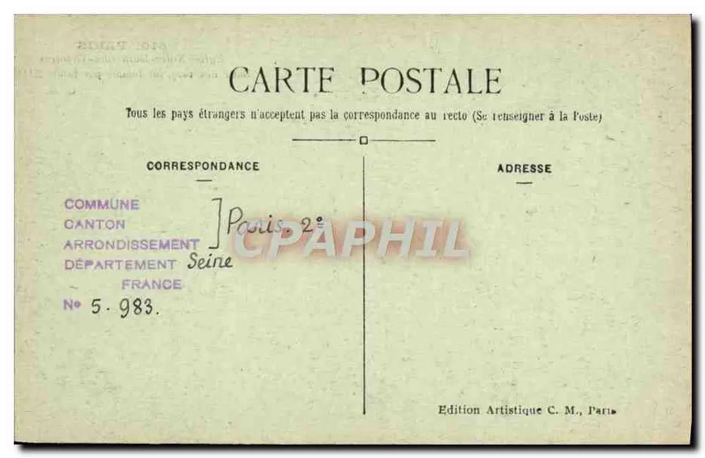 Notre-Dame-des-Victoires Kirche — Paris — Künstleredition C. M. - Rückseite