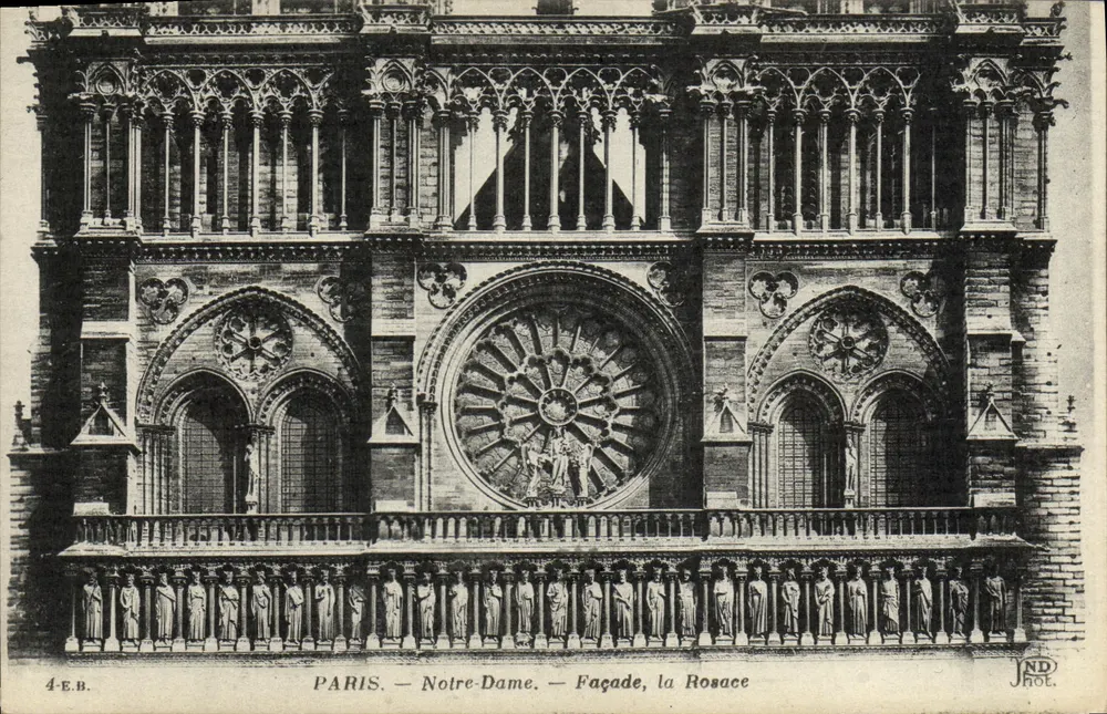 Paris — Notre-Dame — Fachada, a Rosace — JND - Frente