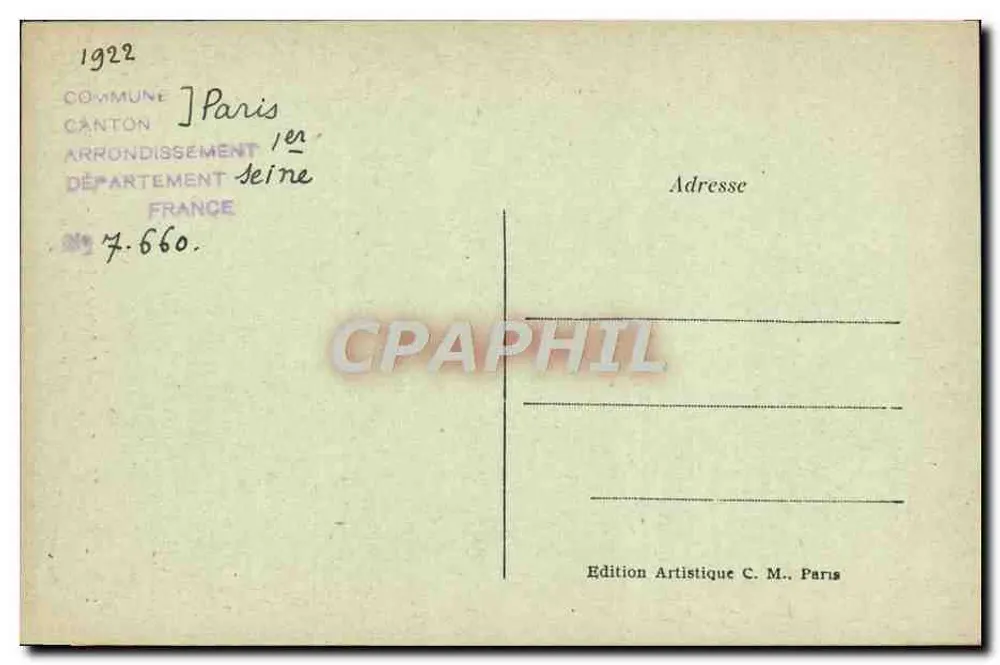 Paris (1. Arrondissement) — Palast des Louvre — Pavillon Sully — Verlag C.M. Nr. 1584 - Rückseite