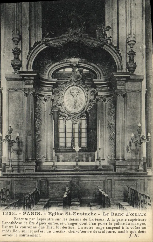 Paris - Igreja de São Eustáquio - O Banco de Trabalho - Executado por Lepeautre com base nos desenhos de Carteaux - Frente