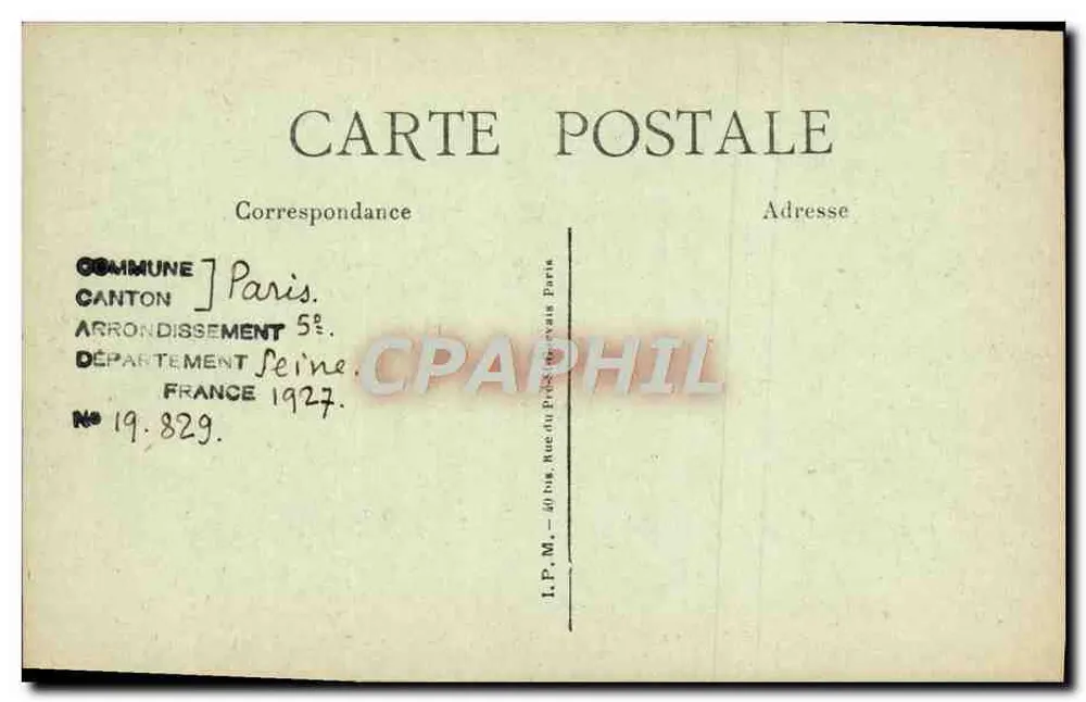 Paris - Jardin des Plantes - Die Verwaltung — Verleger L.P.M., n° 19.829 - Rückseite
