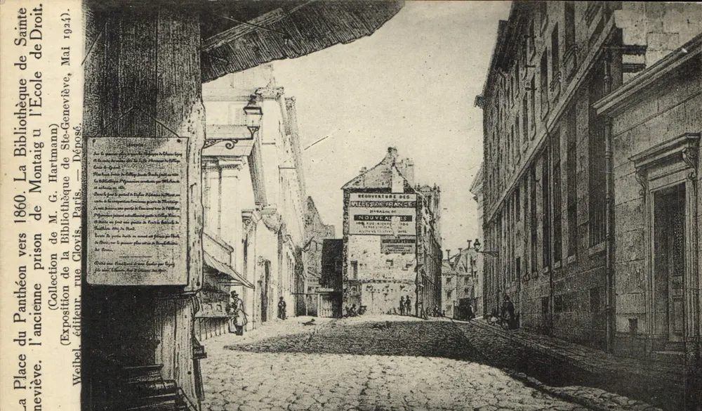 Place du Panthéon — ehemalige Gefängnis der Bibliothek Sainte-Geneviève — Ausstellung 1860, Verlag Weibel, Paris - Vorderseite