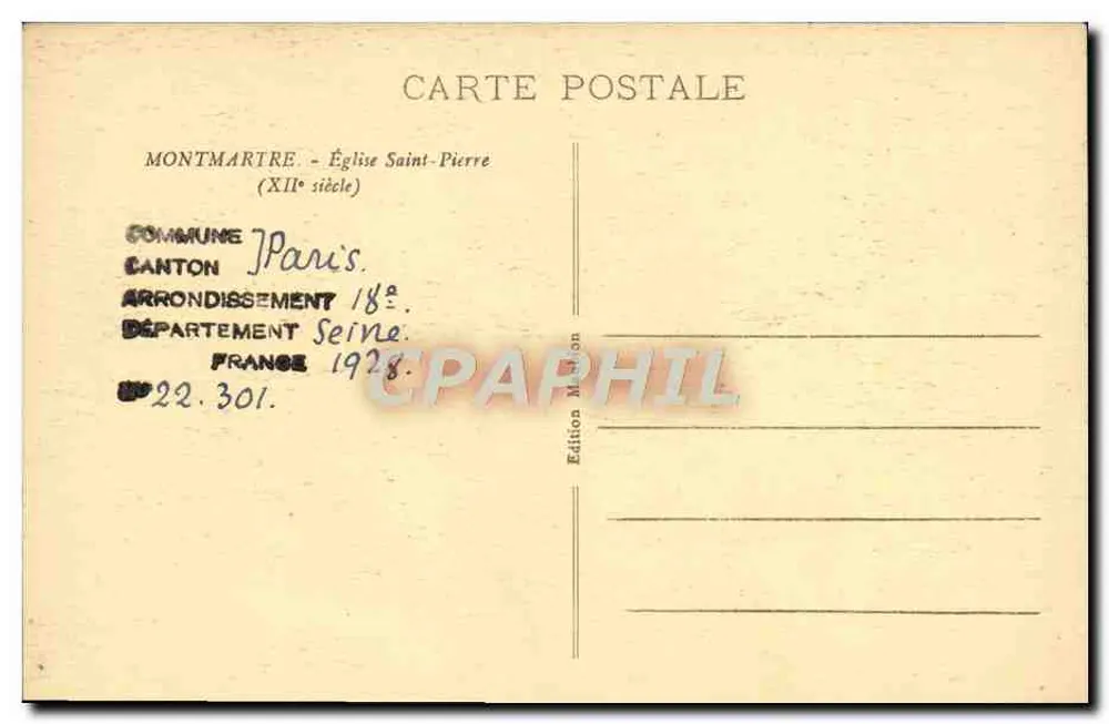 Montmartre — Igreja Saint-Pierre (século XII) — Edição M. Léon - Verso